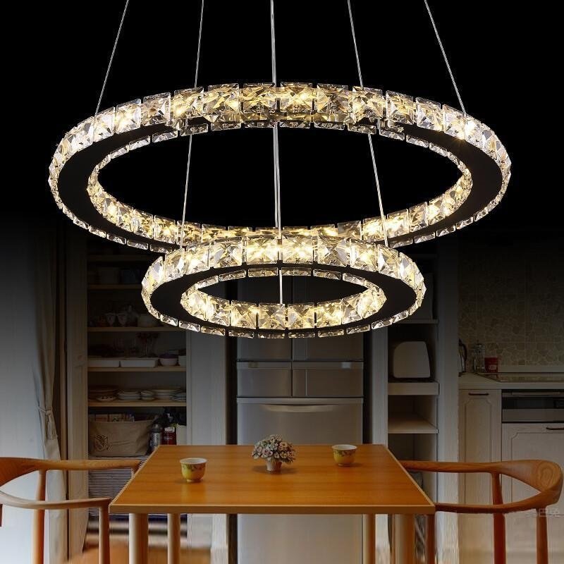 Anneau LED moderne en acier inoxydable lustre en cristal chambre lampe suspendue réglable pour Villa hôtel cuisine décor à la maison Luminaire - eShopinvi™
