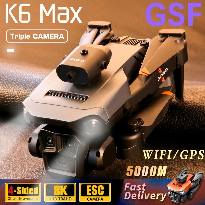 DRONE GSF 2023 New K6 Max RC Drone Three HD Camera 4K Professional Obstacle Avoidance Optical Flow Positioning Dron Wifi 5G Toy Gift - eShopinvi™