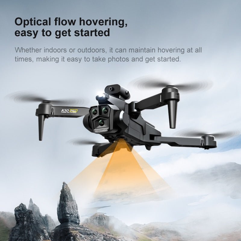 DRONE New K10Max Mini Drone 4K Professinal 3 Cameras Wide Angle Optical Flow - eShopinvi™