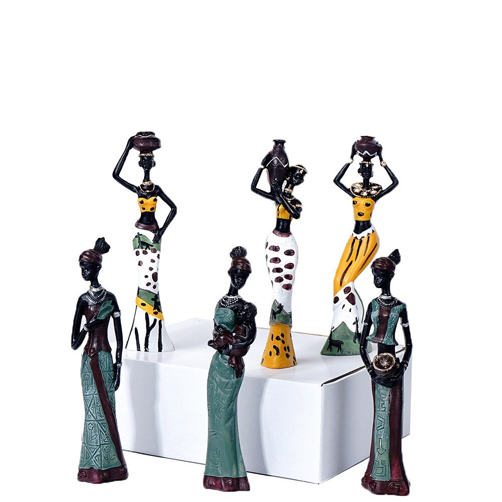 Ensemble de 3 figurines de femmes africaines en résine, statues noires, ornements exotiques pour l'intérieur de la maison, salon, décorations de bureau - eShopinvi™