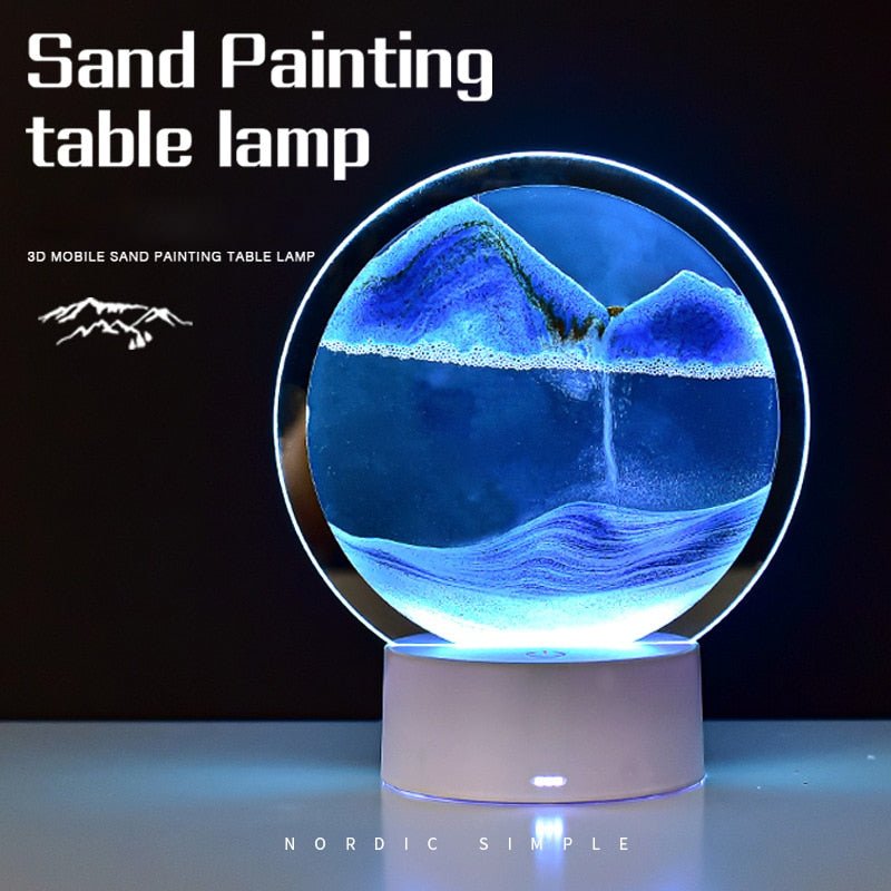 Lampe de paysage de sable LED RGB 3D, cadre artistique en mouvement, veilleuse avec 16 couleurs, lumière de sablier, affichage 3D en haute mer avec télécommande - eShopinvi™