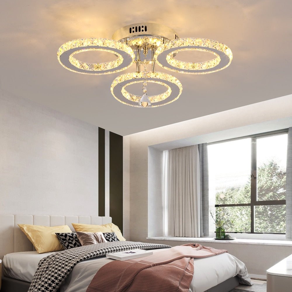 Lustres modernes K9 lustre en cristal plafonniers 3 anneaux en acier inoxydable luminaire suspendu 30W pendentif LED lampe maison déco - eShopinvi™
