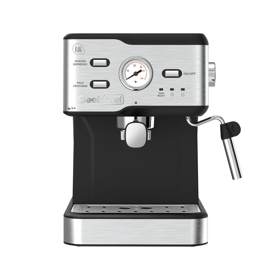 Machine à expresso Machine à café à cappuccino et latte à pression de pompe de 20 bars avec filtre ESE POD et mousseur à lait, baguette à vapeur et thermomètre, réservoir d'eau de 1,5 L, interdiction d'espresso en acier inoxydable - eShopinvi™