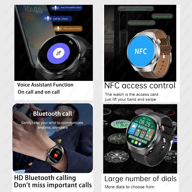Montre connectée 4 Pro pour hommes, compatible avec Huawei Xiaomi, NFC, écran HD AMOLED, fréquence cardiaque, appels Bluetooth, étanchéité IP68, 2023 - eShopinvi™