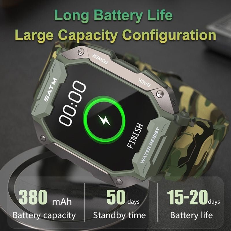Montre connectée tactile complète pour Android Xiaomi, bracelet de Fitness, pression artérielle, oxygène, étanche 5 Atm, style militaire, pour hommes, nouveau, 2022 - eShopinvi™
