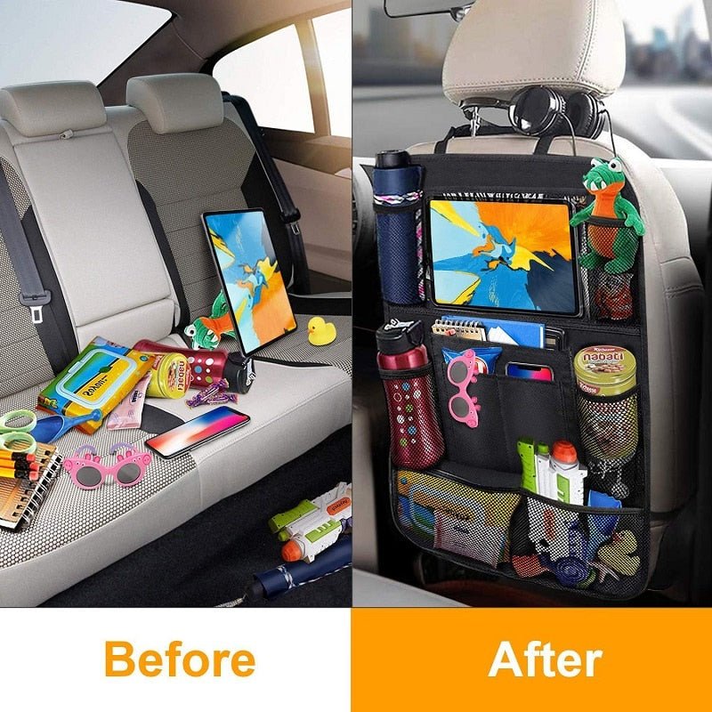 Organisateur de siège arrière de voiture avec support de tablette à écran tactile + 9 poches de rangement, tapis de protection de dossier de siège de voiture pour enfants en bas âge - eShopinvi™